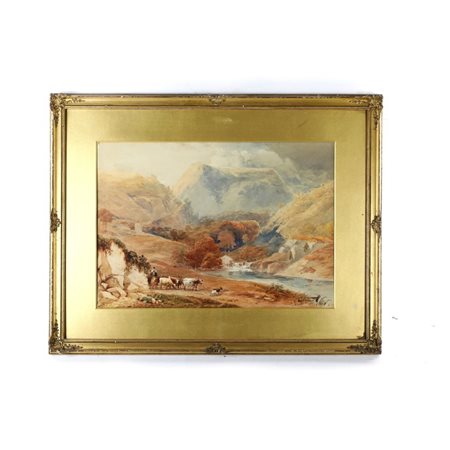  
Scorcio di paesaggio montano con armenti e fabbricati inizi XX secolo
acquarello su cartoncino 34 x 48 cm