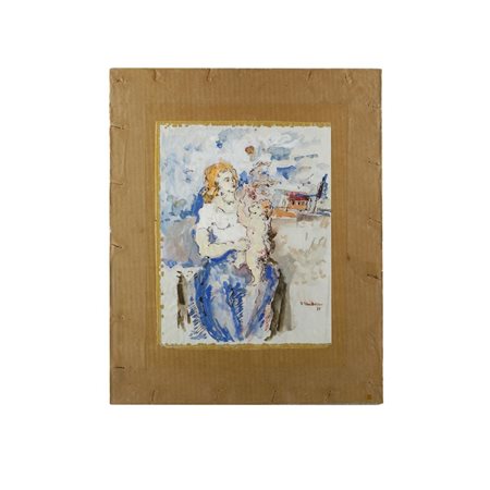 ORFEO TAMBURI (Jesi, 1910 - Parigi, 1994) 
Mamma con Bambino 
tecnica mista su carta 28 x 21,5 cm