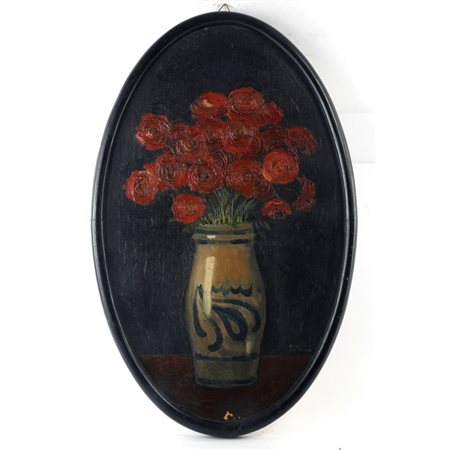 AMOS SCORZON (1885 - 1963) 
Composizione inizi XX secolo
olio su tela applicato su cartone 52 x 32 cm