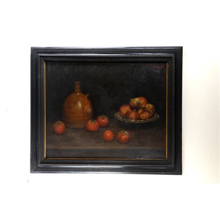  
Natura silente con frutta e vasellame primo quarto del XX secolo
dipinto ad olio su tela 66 x 80 cm
