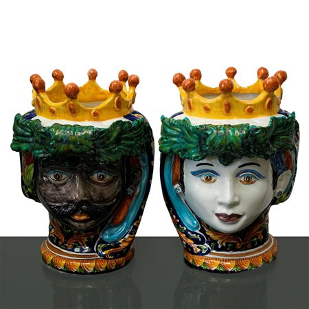 Coppia di teste di Moro, firmate S. Gurreri Caltagirone