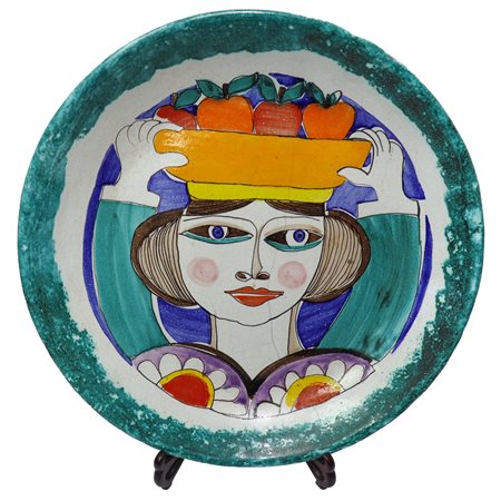 De Simone - Grande piatto da muro con regina di mele, 1970