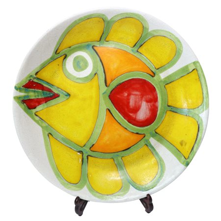 De Simone - Grande piatto da muro in ceramica dipinto a mano con pesce policromo, 1960/1970