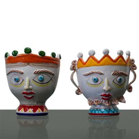 De Simone - Coppia di teste coronate in maiolica piccole