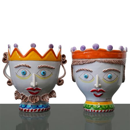 De Simone - Coppia grande di teste coronate in maiolica