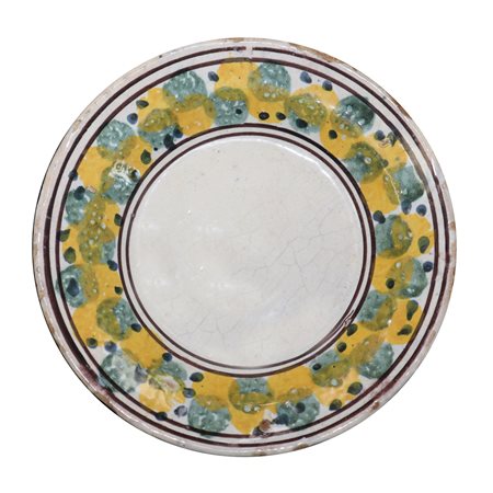 Coppia di piattini in maiolica di Caltagirone spugnati verdi e gialli, 20° secolo