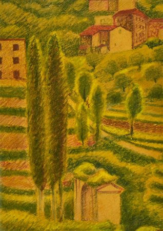 Gerardo Dottori (1884 - 1977) PAESAGGIO UMBRO, 1932 idromatita su cartoncino...