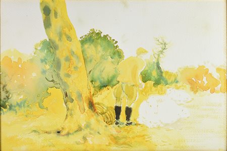 Aligi Sassu (1912 - 2000) LA TOSATURA, 1971 gouache su carta intelata, cm...