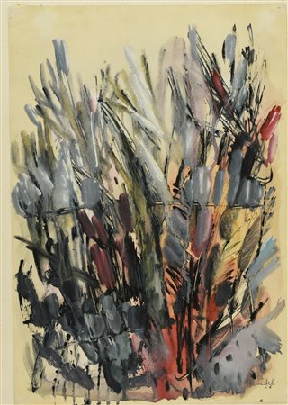 Pompilio Mandelli (1912 - 2006) FIORI, 1956 tecnica mista su carta, cm 49x35...