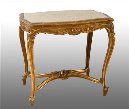 Tavolino Napoleone III Francese in legno dorato e intagliato risalente alla...