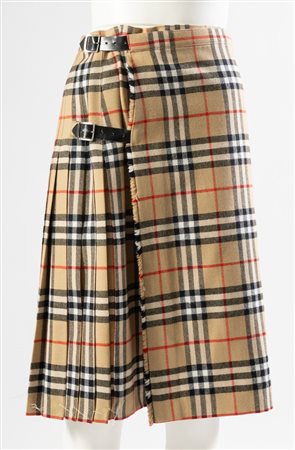 BURBERRY Kilt in lana con chiusura laterale a cinghie. Taglia non riportata:...