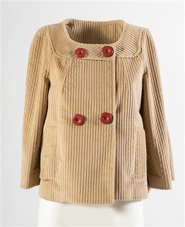 GIANFRANCO FERRE' Giacca doppiopetto in velluto a coste color sabbia. Taglia...