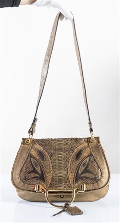 BORBONESE Borsa a spalla modello Butterfly in pelle color bronzo. Dettagli in...
