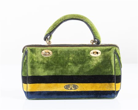 ROBERTA DI CAMERINO Borsa a mano in velluto verde e finiture in metallo...