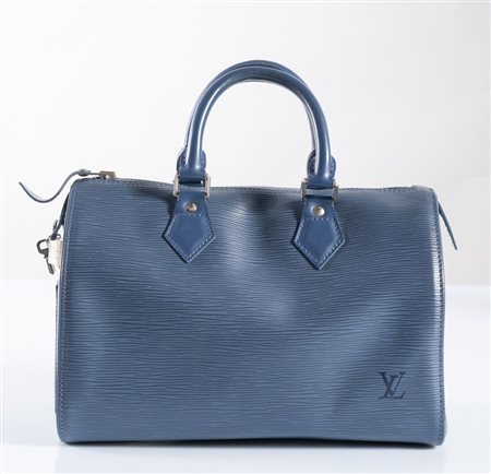 LOUIS VUITTON Bauletto modello Speedy 35 in pelle epi blu. Presenta tasca...