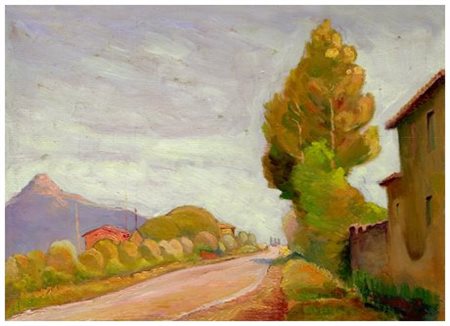 SANTI MACCHIA Pisa 1884 – 1964 Paesaggio con la Verruca Olio su cartone 25 x...