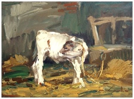 MASANIELLO LUSCHI Livorno 1942 – 1995 Il mucchino Olio su tela 30 x 40. Firma...