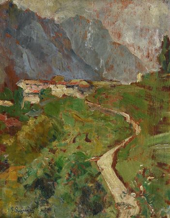 Enrico Reycend PAESAGGIO PIEMONTESE olio su tavola, cm 33x24,8 firma...