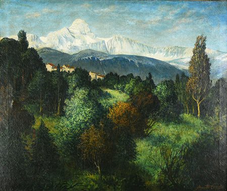 Mario Moretti Foggia PAESAGGIO olio su tela, cm 55x65 firma