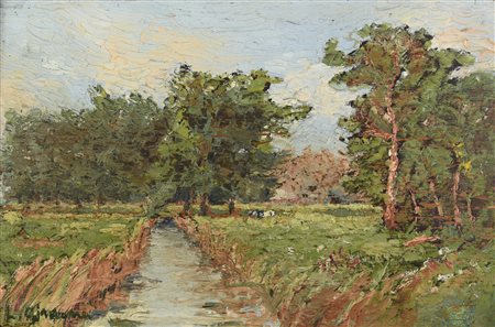 Lidio Ajmone LA ROGGIA olio su tavola, cm 19,4x28,7 firma