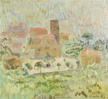 Vincenzo Ciardo CHIESETTA DI CAMPAGNA, anni '50 olio su tela, cm 38,2x41,3...
