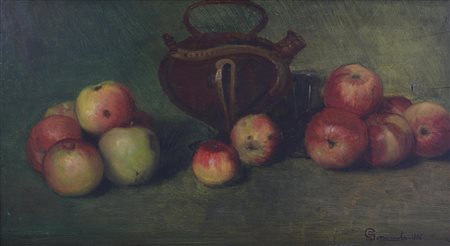 Giovanni Sottocornola NATURA MORTA, 1886 olio su tavola, cm 22,6x42 firma e data