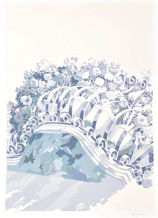 Giuseppe Grosso BALCONE FIORITO serigrafia su carta, cm 70x50; es. 104/150 firma