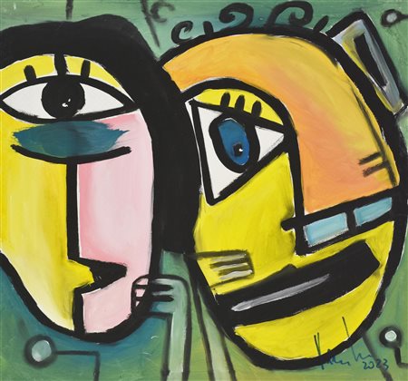 Renzo Perrone SGUARDI, 2023 tecnica mista su tessuto, cm 65x65 firma e data...