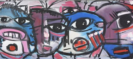 Renzo Perrone FIGURE, 2023 tecnica mista su tela, cm 60x120 firma e data sul...