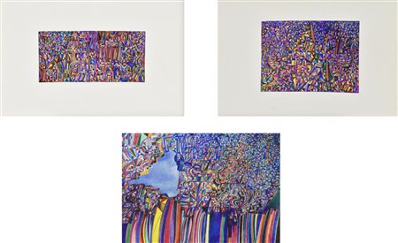 Enzo Branca COMPOSIZIONI, 1980 -matite colorate su carta, cm 33x50 sul retro:...