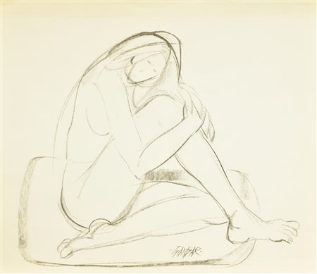 GIANBAR (Gianni Baretta) DONNA ACCOVACCIATA carboncino su carta, cm 38x44 firma