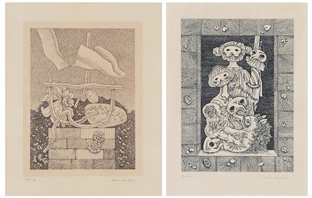 LUCA CRIPPA (Seregno 1924 - 2002) Soggetti vari lotto di 2 acqueforti es....