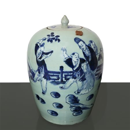 Grande urna cinese in porcellana con coperchio, nineteen° secolo