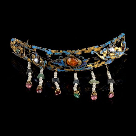  
DIADEMA IN METALLO SMALTATO, PIETRE E PERLE 
 3x20x0,5