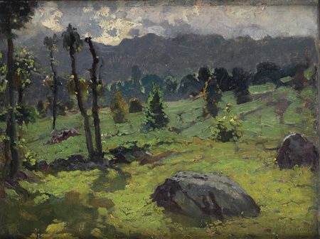 GIOVANNI GUARLOTTI<BR>Galliate (NO) 1869 - 1954 Torino<BR>"Paesaggio montano"