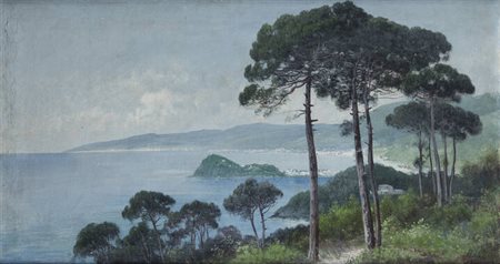HENRY MARKO'<BR>Firenze 1855 - 1921 Lavagna (GE)<BR>"Scorcio di mare con pini"