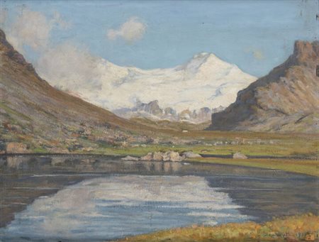 GIULIO SOMMATI DI MOMBELLO<BR>Chieri (TO) 1858 - 1944<BR>"Paesaggio montano con laghetto" 1919