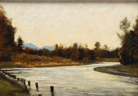 GUIDO MONTEZEMOLO<BR>Mondovì (CN) 1878 - 1941 Torino<BR>"Paesaggio fluviale" 1896