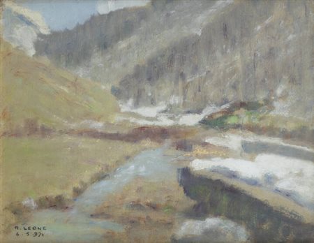 ROBERTO LEONE<BR>Tronzano (VC) 1891-1975 Torino<BR>"Ruscello a Chamois" 6-5-1971