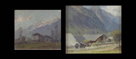 ROBERTO LEONE<BR>Tronzano (VC) 1891-1975 Torino<BR>Lotto di due dipinti<BR>A-"La Salle" 11-9-1967<BR>B-"Paesaggio montano" 19-12-1957
