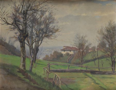 CAMILLO MERLO<BR>Torino 1856 - 1931<BR>"Primavera in collina" aprile 1919
