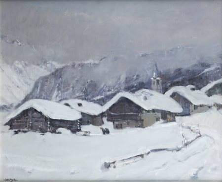 CARLO MUSSO<BR>Balangero (TO) 1907 - 1968<BR>"Paesaggio innevato"