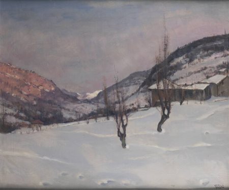 CARLO MUSSO<BR>Balangero (TO) 1907 - 1968<BR>"Paesaggio innevato"