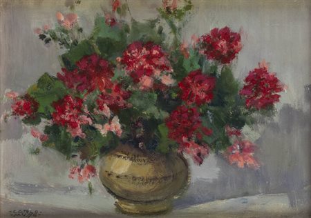 CARLO MUSSO<BR>Balangero (TO) 1907 - 1968<BR>"Studio di gerani"