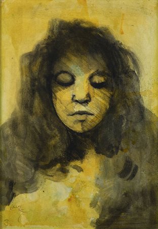 ENRICO COLOMBOTTO ROSSO<BR>Torino 1925 - 2013 Casale Monferrato (AL)<BR>"Volto su fondo verde" 1970