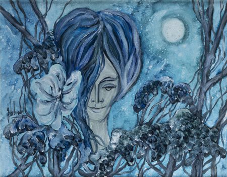 GUIDO DE BONIS<BR>Torino 1931 - 2009<BR>"Il fiore, la dama e la luna" 1966