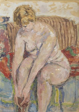 MASSIMO QUAGLINO<BR>Refrancore (AT) 1899 - 1982 Torino<BR>"Nuda che si infila le calze"