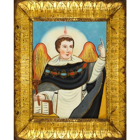 San Vincenzo Ferreri in cornice a vassoio antica, nineteen° secolo