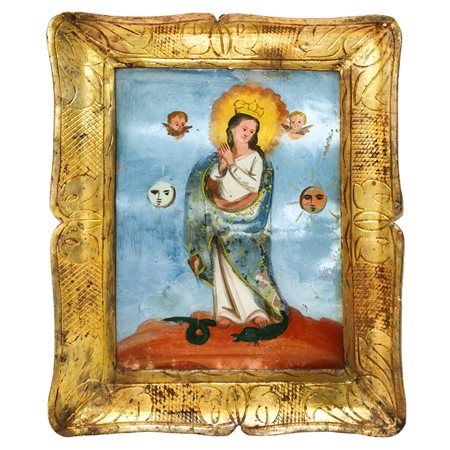 Maria Immacolata in cornice a vassoio antica, nineteen° secolo