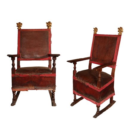 COPPIA DI GRANDI SEGGIOLONI CARDINALIZI RINASCIMENTALI